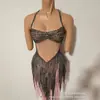 Venda Direta da Fábrica Vestido de Malha com Franjas em Camadas de Pedraria e Pérolas Traje para Competição de Dança Latina Rumba Samba Grupo de Meninas