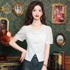 Nueva Camisa de Chifón de Manga Corta con Cuello en V Chinoiserie para Mujer Verano 2024 Nuevo Top de Estilo Nacional Camisa Abotonada Estilo Francés