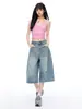 Pantalones Vaqueros Americanos Retro de Tiro Alto de Pierna Ancha Cortos para Mujer, Verano 2026, Rasgados, Sueltos, Adelgazantes, Lavados de Pierna Recta
