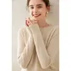 Suéter feminino de cashmere com gola redonda, liso, cor sólida, pulôver, Outono precoce, Novo, solto, modelador, para o trabalho, malha, blusa básica