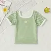 2026 Novo Estilo Camiseta de Manga Curta para Meninas Top de Verão com Gola Quadrada Dopamina Ins Casual Versátil