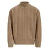 Suéter Jacket Retro Americano para Hombre con Cuello Alto, Cremallera, Tejido de Canalé Vertical Trenzado, Holgado, Grueso, Negro, Ropa de Punto Casual