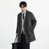 Casaco de lã e lã de alpaca simples para homens de negócios, comprimento médio, de abotoamento duplo, dupla face, casaco de lã solto no atacado