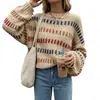 Suéter de Punto con Cuello Redondo para Mujer Amazon, Primavera y Otoño, Bloques de Color, Suave y Cómodo, Adecuado para Ir al Trabajo, Apto para la Piel, Top Versátil para el Día a Día, Al Por Mayor en Stock