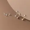 Brincos de Tarraxa de Cogumelo Prateado Fresco Estilo Coreano com Strass Brincos Simples para Mulheres Elegante Uso Dupla Face Design de Nicho Brinco