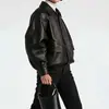 Chaqueta de Piel de Oveja Estilo Nuevo Otoño 2026 0044 Retro Americano Cuello Solapa Hombro Caído Chaqueta Biker para Mujer