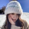 Gorro de Lana de Felpa Rayado Estilo Coreano para Mujer Otoño e Invierno de Alta Gama Cálido Tejido Protector de Orejas Cara Pequeña Gorro Pulóver