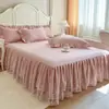 Faldón de Cama con Borde de Encaje Europeo Estilo Colcha Pieza Única Estilo Princesa Encaje Cubierta Protectora Delgada para Cama de 1.8m Resistente al Polvo Verano