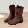 Botas de media pantorrilla con tacones gruesos plisados, sin efecto adelgazante, cuello en V, corte ajustado, botas de mujer para otoño 2026, estilo western versátil, botas de mujer de moda