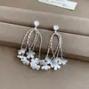 Brincos de Franja de Flor de Resina com Zircônia Estilo Boêmio Agulha de Prata Toque de Alto Padrão Joias Stud de Luxo Leve Acessórios de Brincos de Nicho Estilo Férias
