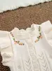 Chaleco de punto para niña con pequeñas mangas acampanadas, estilo primavera y otoño, 100% algodón puro, en stock, dulce diseño floral con bordado elaborado, suéter para niños