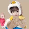 Nuevo gorro cálido de invierno para niños de una pieza, lindo gorro de felpa de dibujos animados, engrosado para niños y niñas, gorro super lindo con bufanda integrada