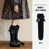 Meias Infantis Estilo Coreano, Meias Longas de Cor Sólida com Laço para Bebês, Meias de Meia-Panturrilha para Roupa de Pequena Princesa, Primavera, Malha Dupla
