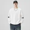 Roupas Masculinas Fengshe / Marca da Moda Moletom Versátil Soltinho de Gola Redonda Pesado 300G para Homens, Novo Top Pulôver Patchwork Outono/Inverno