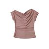 Deseo Puro Chica Caliente Sexy Hombro Inclinado Top Plisado Irregular Diseño para Mujer Nicho Cuello Oscilante Camiseta con Hombros Descubiertos