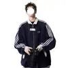 Chaqueta Estilo Universitario Americano para Hombre Otoño e Invierno Color de Contraste Empalme Tendencia Versátil Juventud Estudiante Chaqueta Rayada Uniforme de Béisbol