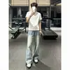 Jeans novos de 2026 com estampa de raio e bambu para homens, estilo casual American high-street, calça de corte reto slim-fit levemente flare