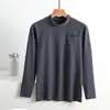 Camiseta base masculina de outono e inverno com gola alta parcial e forro de fleece, espessa, plus size, corte solto, gola média, forrada com fleece, top quente