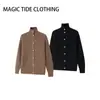 Suéter Cardigan Retro de Gola Alta Estilo Coreano Transfronteiriço 2025 para Homens e Mulheres, Malha Solta de Outono, Jaqueta Top de Cor Sólida