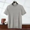 Tejido de Punto Casual Versátil Color Sólido Simple Transpirable Agradable al Tacto Cuello Redondo Manga Corta Hilo Floral Tencel Fino para Hombre