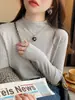 Camada base feminina outono inverno nova roupa íntima sensação suéter gola média preto gola alta meia blusa de tricô top