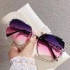 Nuevas Gafas de Sol de Moda Estilo Coreano Sin Marco Incrustadas de Diamantes Cyber Celebridad Lisas para Disparo Callejero Protector Solar Gafas de Sol de Moda Versátiles para Mujer