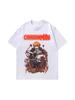Camiseta Americana Pesada Lavada Oscura Anime Japonés Marca de Moda Estampada Retro High Street Oversize Suelta