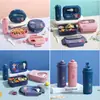 Set de Fiambrera Rectangular Compartimentada de Dibujos Animados Transfronteriza con Caja para Salsa, Tenedor y Cuchara, y Botella de Agua para Beber Directamente para el Picnic de los Estudiantes
