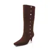 Botas Altas Plegables de Moda Negras de 5.5 cm Nuevo Estilo Otoño e Invierno 2026 Punta Cuadrada Tacón Fino Botas de Moda por Encima de la Rodilla para Mujer