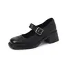 Sapatos Mary Jane Moda Estilo College 5cm Outono Novo Bico Quadrado Salto Bloco Tira Única Pequenos Sapatos de Couro