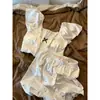 Pijama de seda helada de lunares con encaje estilo francés con copas en el pecho para mujer, conjunto de ropa de casa de verano dulce con shorts de manga corta