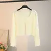 Nuevo Cárdigan de Punto de Seda Helada con Ribete de Encaje para Mujer, Ropa Corta Protectora del Sol, Camisa para Aire Acondicionado Combinada con un Vestido Camisola Blanco