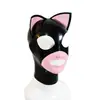 Headwear Sexy de Latex com Orelhas de Gato Color-Blocked, com Olhos e Boca Abertos, Headwear Sexy para Role Play