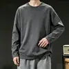 Camiseta de manga larga de otoño, capa base talla grande, cuello redondo para hombre, top simple y holgado, estilo coreano, camiseta estampada de moda