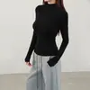 Camiseta Básica de Cachemir y Seda para Mujer con Camiseta de Manga Larga Otoño Terciopelo Alemán Cepillado Cálido Negro Cuello Alto