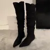 Botas de tacón puntiagudas plisadas para mujer 2026 Nuevas elegantes para aumentar altura, adelgazantes, versátiles, hasta la rodilla, estilo Western Cowboy