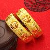 Joyería de Jade para Boda Nupcial, Pulsera Gruesa de Tres Oros de Oro Genuino con Patrón de Dragón y Fénix, Oro de Arena de Cobre de Imitación, Pulsera Versátil de Lujo Ligero