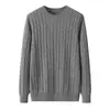 Suéter de punto para hombre, color sólido, cachemira, hombro normal, grueso, cuello redondo, tejido de 7 puntos trenzado, suéter de punto casual cómodo