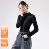 [Veludo Camelo Grosso] Camiseta de Manga Longa Meia-Gola Acolchoada Grossa para Outono e Inverno para Mulheres, Ajuste Slim e Top Quente