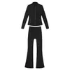 [En Stock] Conjunto de Pantalones Acampanados y Chaqueta de Forro Polar, Abrigo de Manga Larga para Mujer de Corte Ajustado, Ropa Deportiva Elástica para Yoga