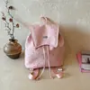 Mochila con cordón de lunares y lazo para mujer, estilo universitario, bolsa escolar para commuting, mochila casual de nicho para viajes