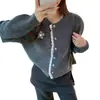 Cardigan de Punto Suave y Sedoso con Encaje Empalmado, Estilo Suave, Nuevo Estilo Otoño e Invierno Francés, Suéter Dulce Elegante con Cuello Redondo para Mujer
