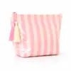 Bolsa de Cosméticos Rayada de Estilo Nuevo Simple, Bolsa de Almacenamiento Impermeable de PVC Brillante para Artículos de Tocador, Bolsa Portátil para Cosméticos y Almacenamiento en Casa