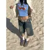 Shorts Jeans Retrô Americano para Mulheres, Calça Reta de Comprimento Médio Baixa para o Verão, Calça Sete Pontos Vintage Super na Moda