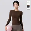 Top deportivo casual de manga larga de secado rápido, cintura ajustada, camiseta de yoga transpirable, entrenamiento de running, top de fitness sin costuras para mujer