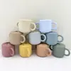 Taza de Silicona para Snacks Infantil Transfronteriza con Doble Asa, Asa, Popote Recto Curvo, Anticaídas, Suave, Taza de Agua Creativa, Taza con Popote