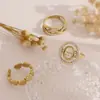 Conjunto multicomponente estilo francés de anillos tachonados con diamantes, con círculo en forma de corazón y diseño trenzado, chapado en oro, ajustable, adecuado para el uso diario de mujeres