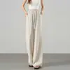 Pantalones Rectos de Lyocell Tencel Lino para Mujer, Estilo Delgado de Seda Helada de Verano, Versión Estrecha de Algodón-Lino con Caída, Pantalones de Pierna Ancha Estilo Old Money