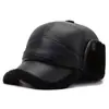 Chapéus de inverno para homens de meia-idade e idosos, chapéu de couro forrado com fleece quente para o papai, boné de beisebol espessado à prova de frio para o vovô