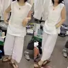 Traje casual y moderno de algodón y lino para mujer, nuevo estilo verano 2025, top tipo chaleco elegante y versátil de algodón y lino